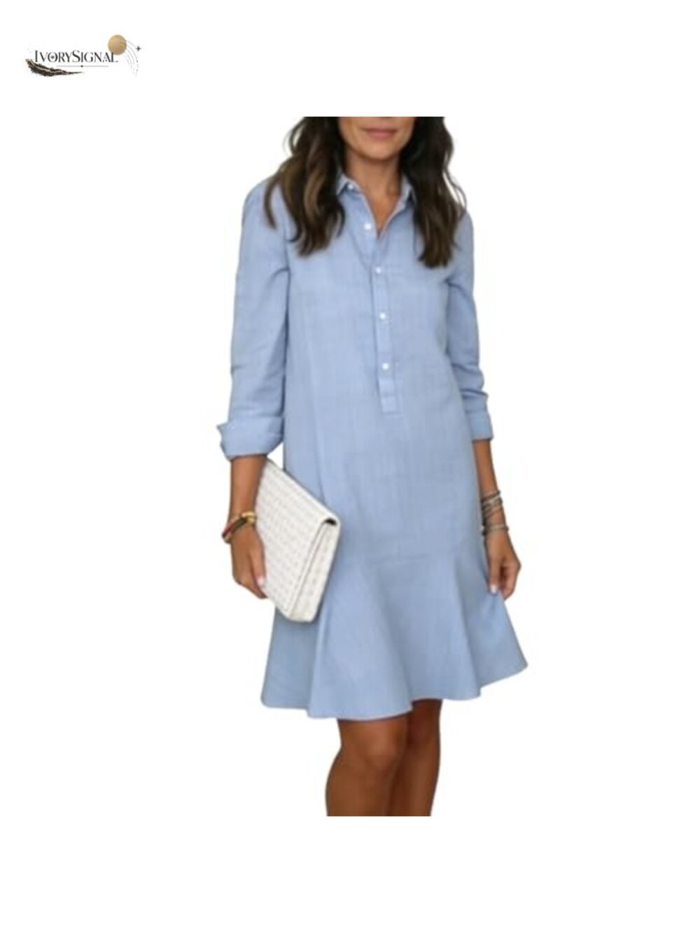 Women's Cotton Linen Midi Shirt Dress Long Sleeve Casual Button Down